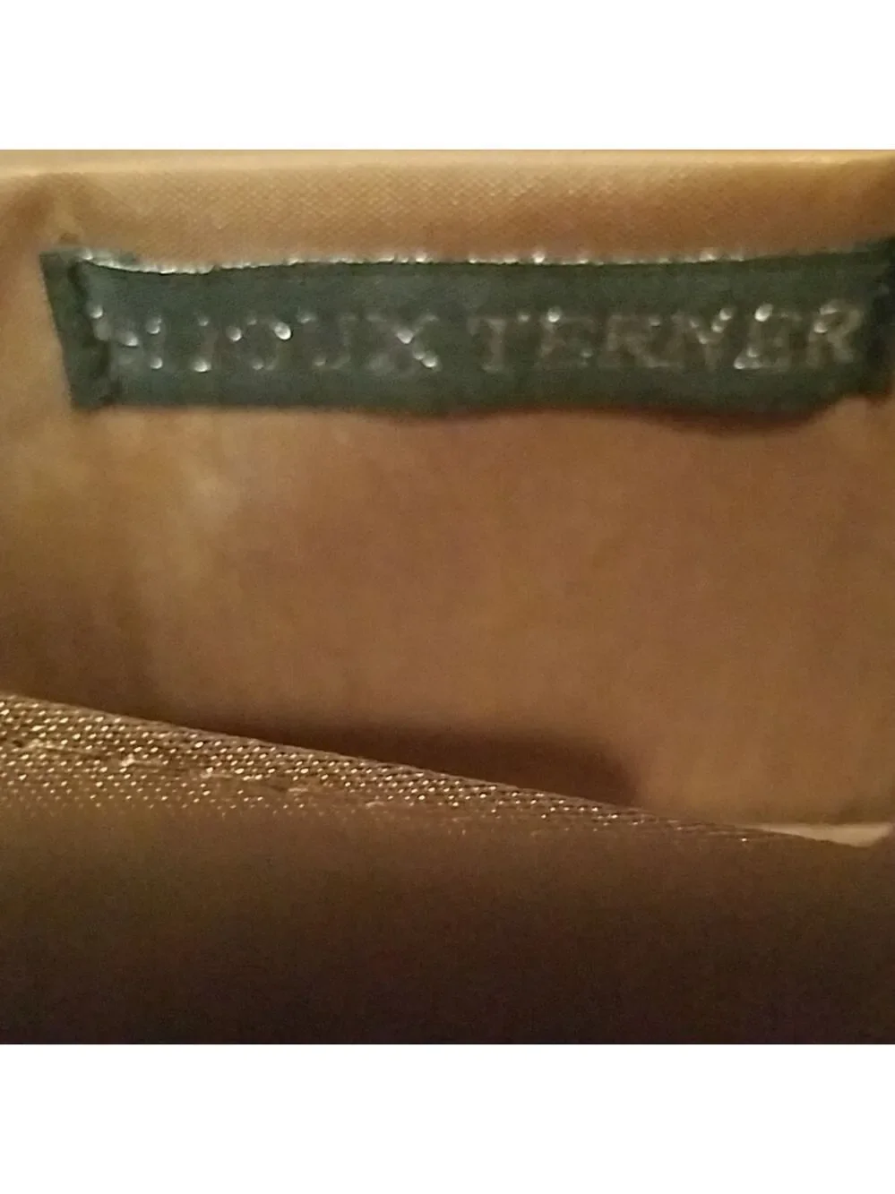 NWOT Bijou Terner brown satin, sequin, bead clutch